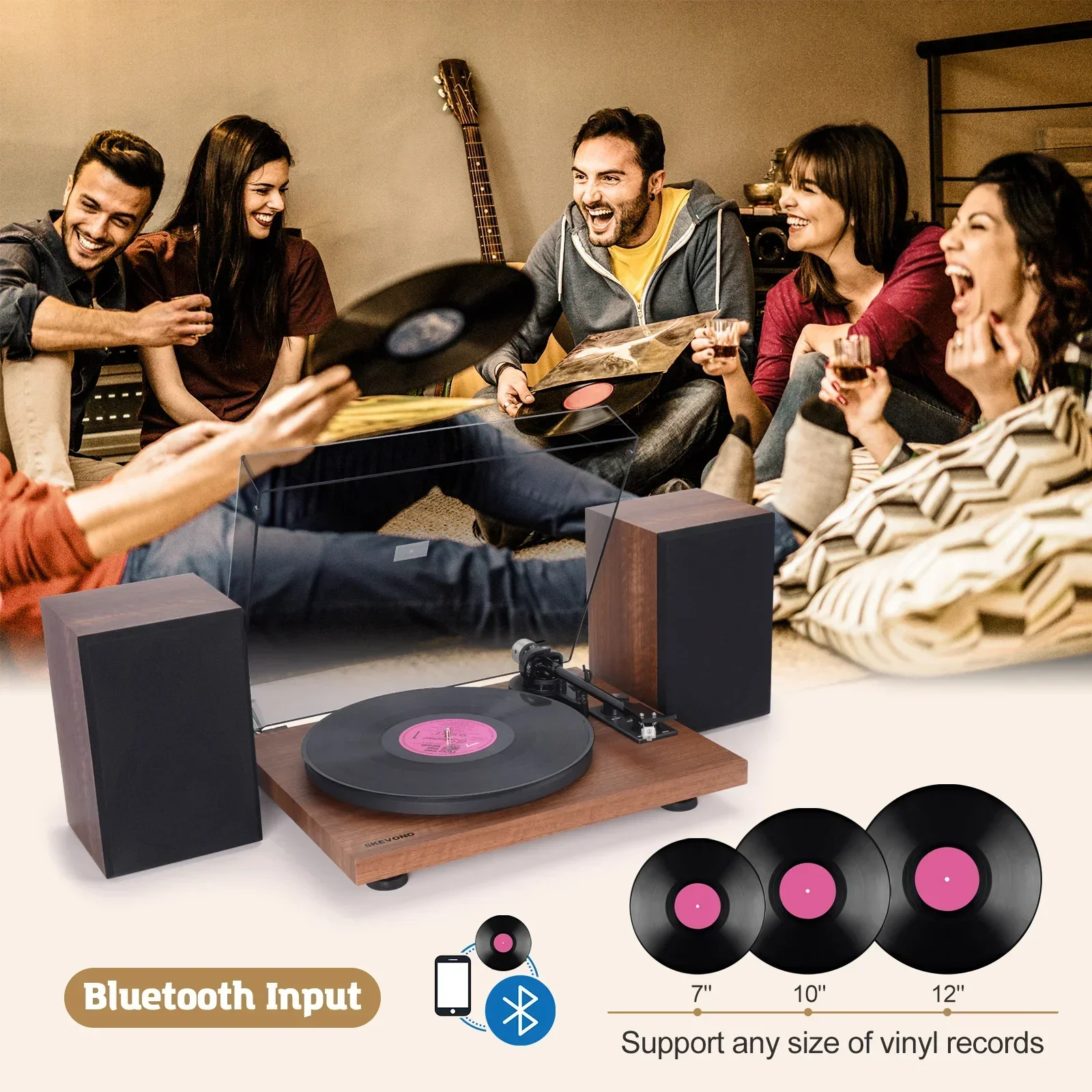 

2026 Bluetooth Record Player Portable Music Recorder 33 45 RPM With Plastic Dust Cover Nostalgic Retro Recorder Vintage Reco