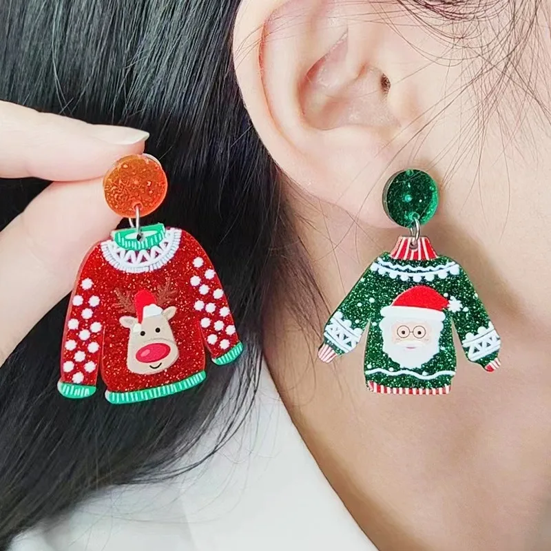 

Acrylic sweater shaped Christmas earrings, earrings, snowflakes, Santa Claus cartoon earrings for women