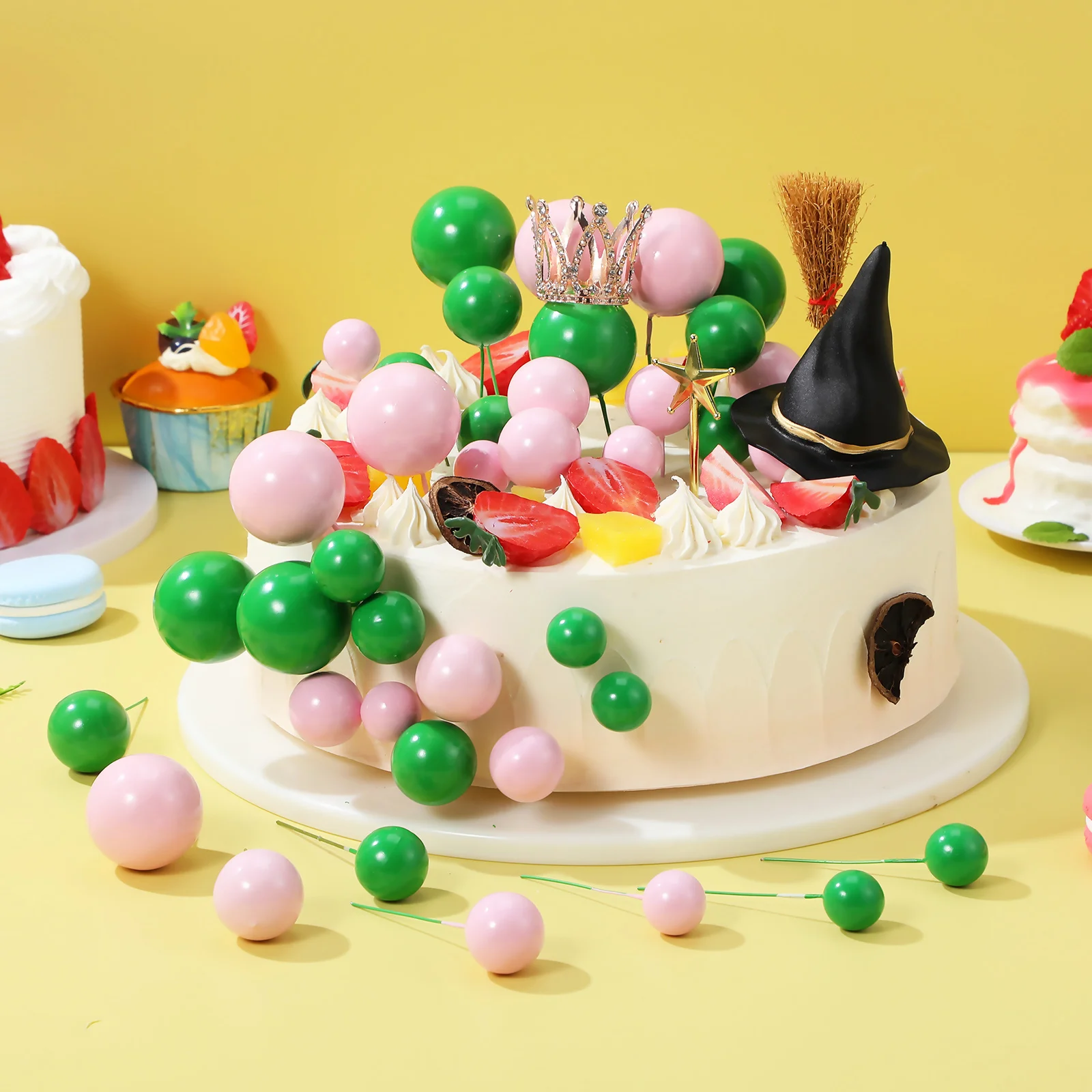 

44 pcs Wicked Themed Cake Decorations Witch Hat Crown Broom Star Wand Cupcake Topper Halloween Party Favors Spooky Birthday