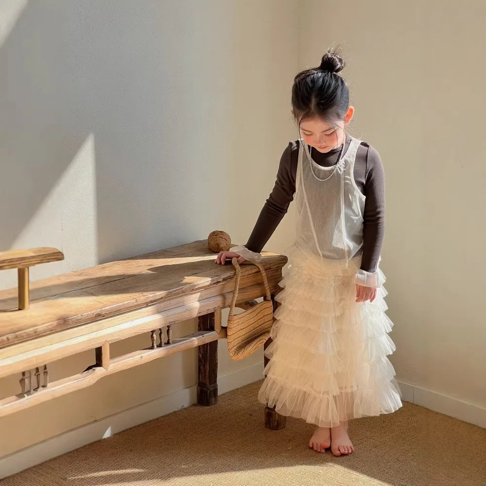 Korean Children Clothing Girls Spring 2026 New Children Long Sleeved T-shirt Vest Two-piece Set Girls High-end Fashion Outfit