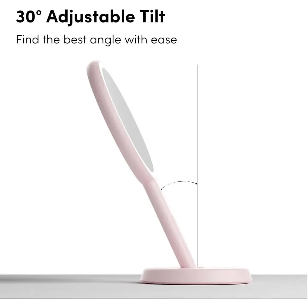 مرآة مكياج LED محمولة، قابلة لإعادة الشحن، XL، مزدوجة الجوانب 5X/1X، 3 ألوان فاتحة، كريمة الفراولة #6