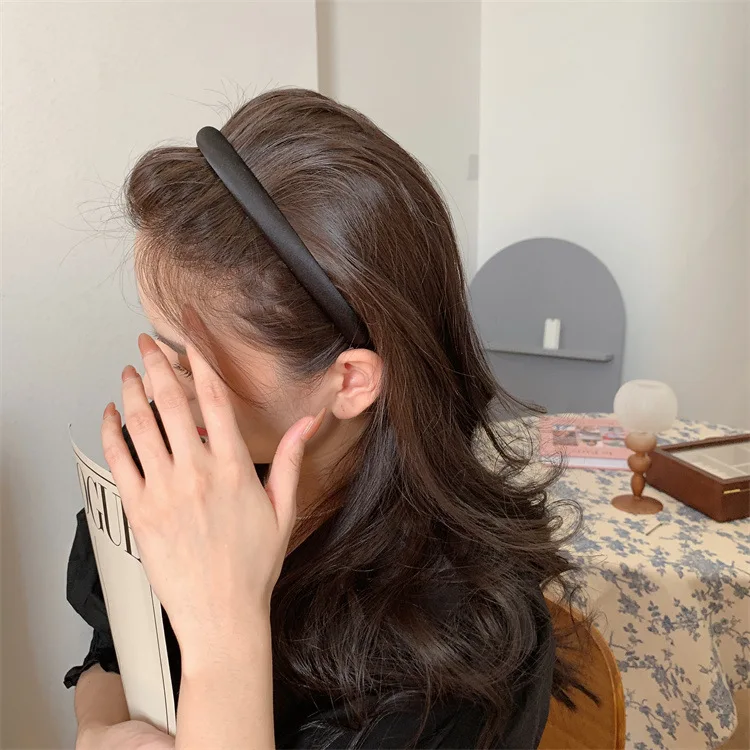 Satin Thin Edge Sponge Headband Women's Pure Color High Skull Top Hair Accessories Headband New Arrival