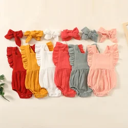 Recém-nascido Romper e Headband, Macacão Infantil Musselina Meninas Do Bebê, Verão Playsuit