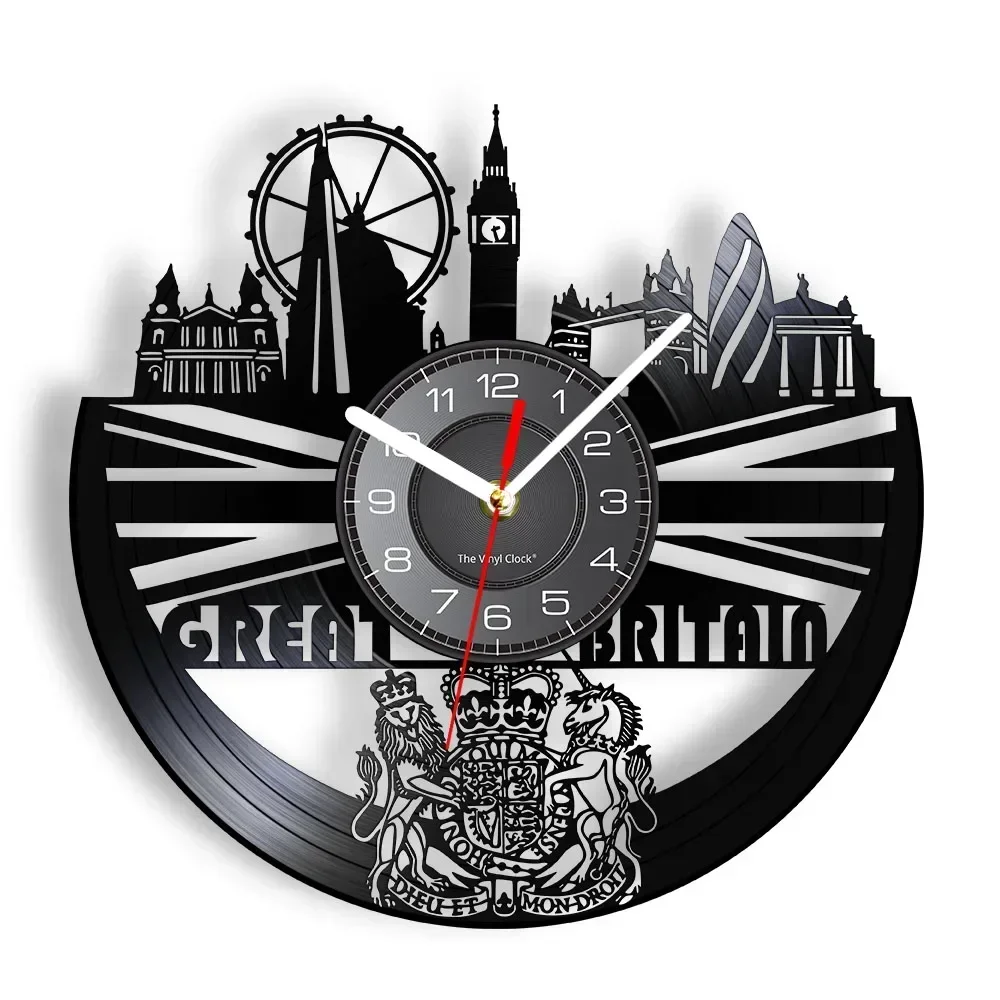 The Great Britain Cityscape LED Backlight Modern Wall Clock London Skyline Landmarks Gramophone Record Wall Watch Vinyl Artwork