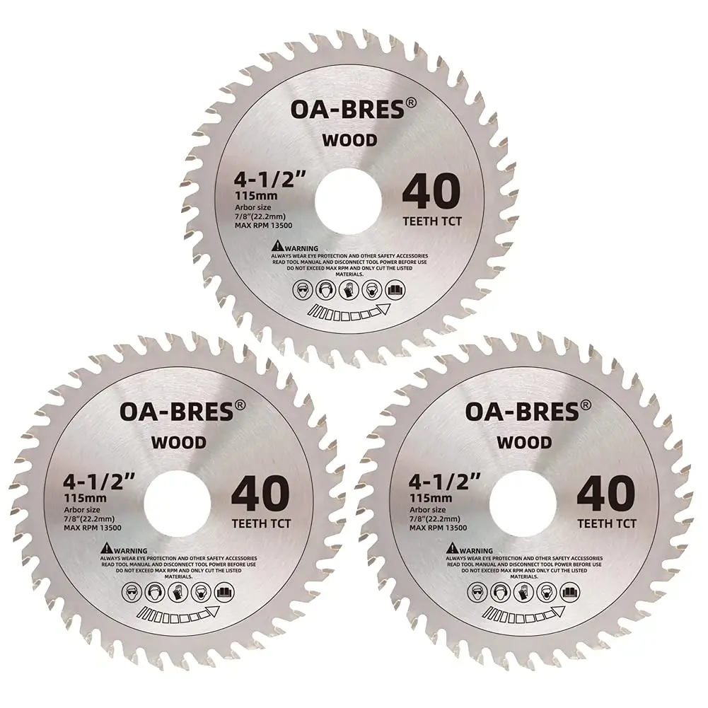 

3-Pack 4.5" 40T TCT Circular Saw Blades, 7/8" Arbor, Carbide Tipped for Wood Cutting