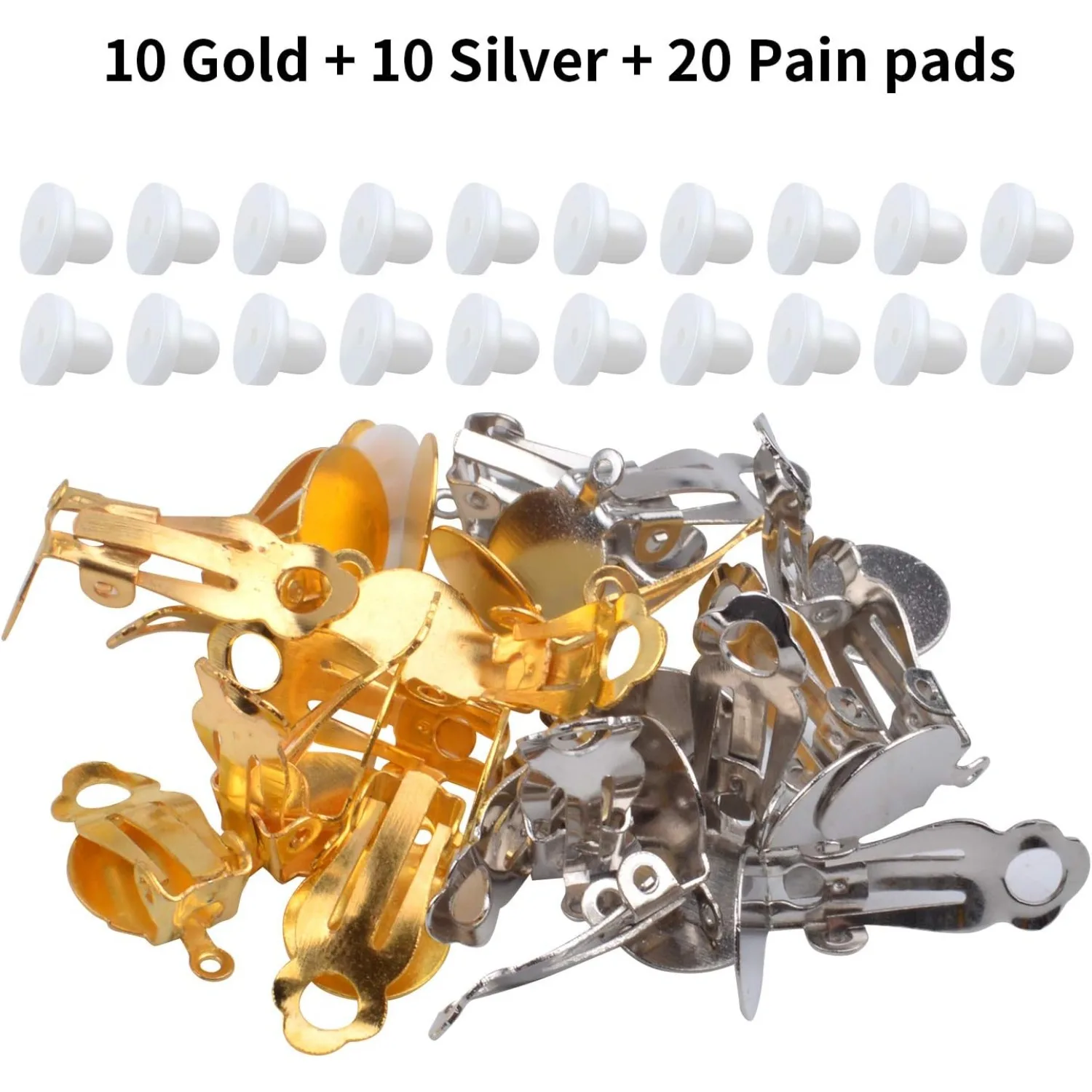 Clip-on Earring Findings - 20 Pieces Cabochon Setting Converter Gold & Silver With 20 Pieces Pads for Non-Pierced Making