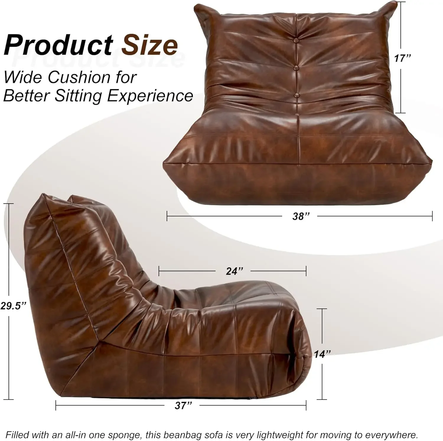 Chair Giant Bean Bag Sofa Memory Foam Bean Bag Chairs for Adults,  Sofa Sack Faux Leather