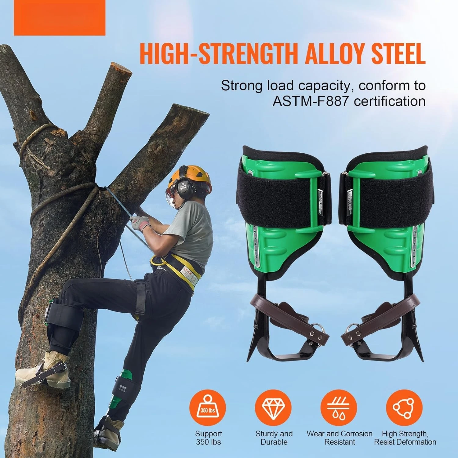 

Tree Climbing Spikes, 1 Pair Climbing Spurs, 350lbs Load Capacity Tree Climbing Gear with Straps and Spike Protectors