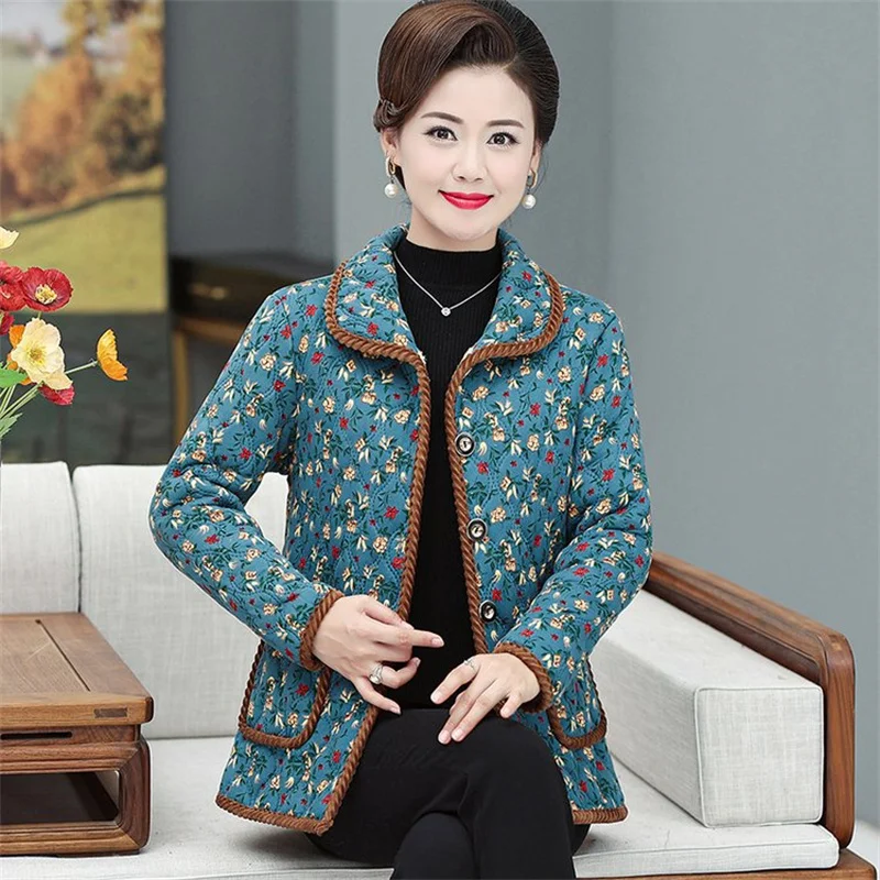 Winter Elderly Women Jacket Autumn Mothers Velvet Thicken Outerwear Warm Cotton-Padded Jacket Winter Loose Cotton coat