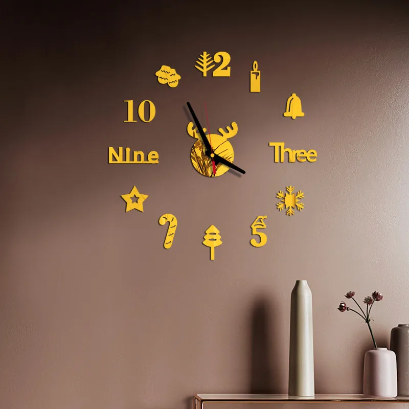 Silent Clock Living Room Bedroom Wall Background Decoration Acrylic 3D Wall Clock Punch-free Creative DIY Wall Clock