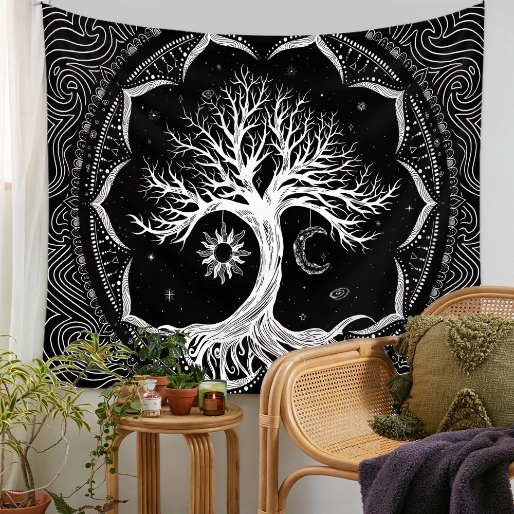 Mysterious Tree of life Mushroom Forest Tapestry Wall Hanging Fairy Tale Bohemian Psychedelic Home Dormitory Dream Decor