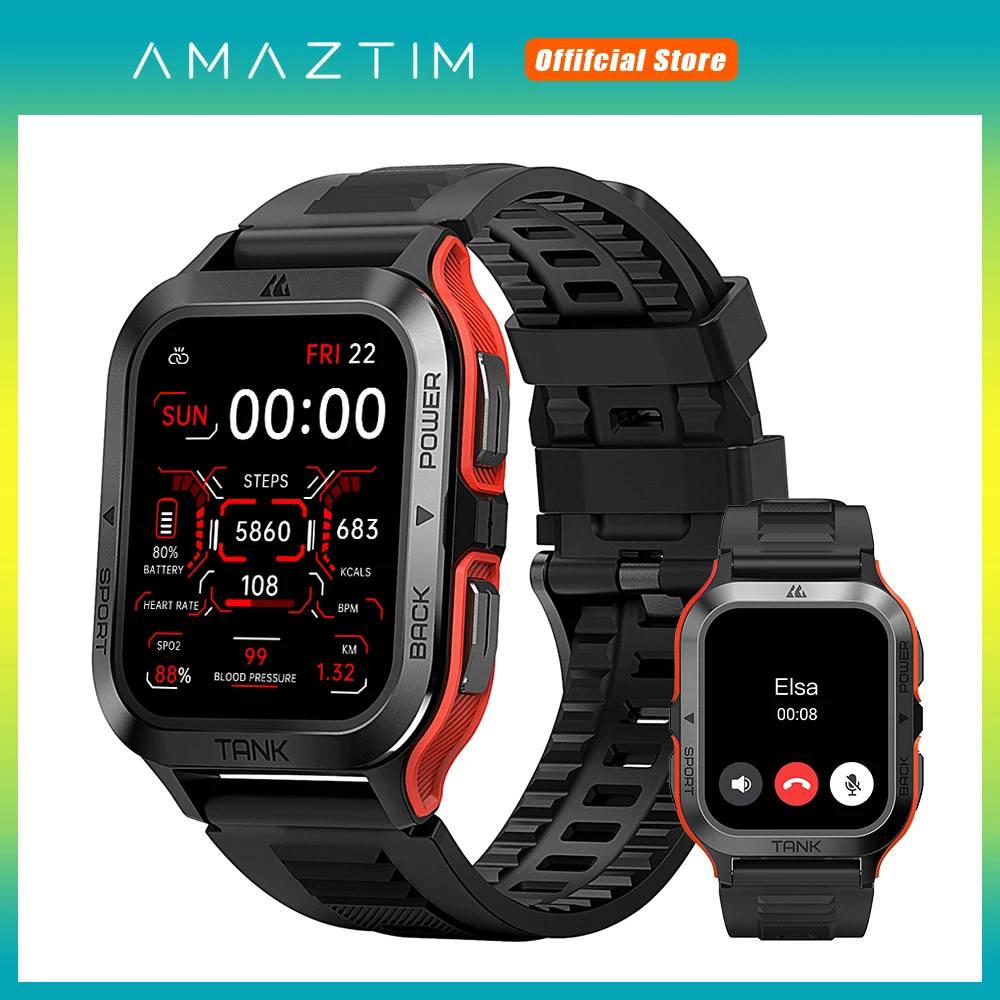 

AMAZTIM TANK M2 Smart Watch Men Bluetooth IP69K 5ATM Waterproof AI Voice Fitness Electronic Military Ultra Smartwatch For Women