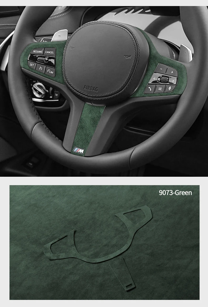 Hergestellt aus Alcantara für die neue BMW-Serie, passend für G-Chassis, Auto-Lenkradverkleidung, Styling-Aufkleber, 2-teiliges Auto-Innenzubehör – Detail 9