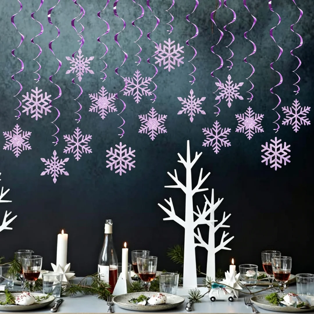 Glitter Snowflake Swirl Hanging Decorations Winter Christmas Party Ceiling Ornaments for Holiday Decor view 5