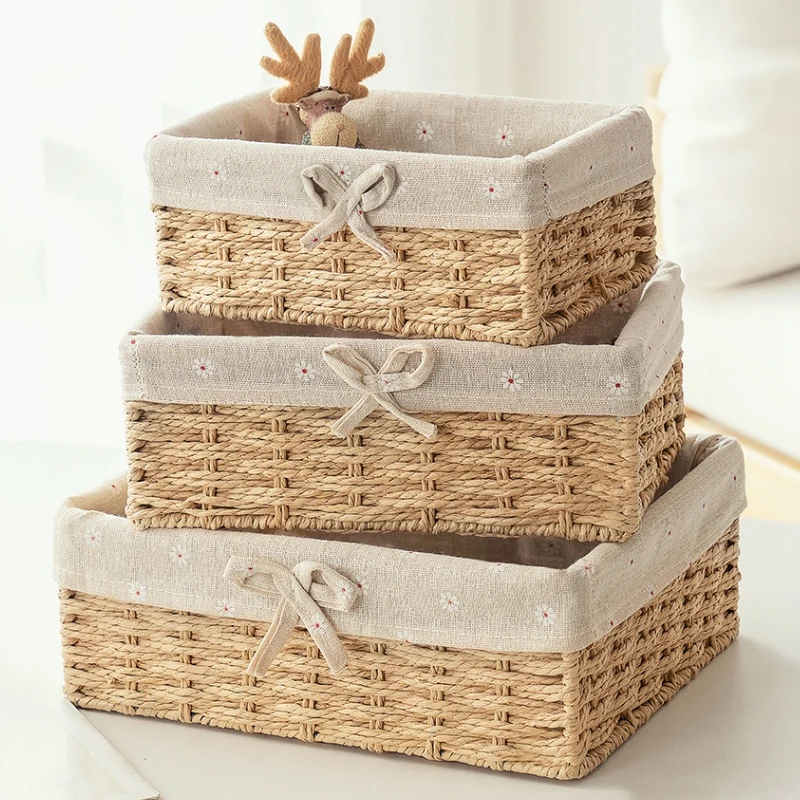 Woven Storage Baskets Organizers Picnic Breakfast Basket Laundry Box Sundries Storage Basket Desktop Cosmetics Snack Storage Box