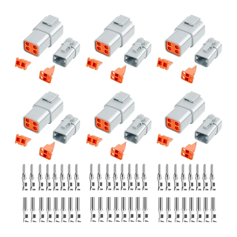 A20F-72 PCS Deutsch DTP Connector Kit 4 Pin Automotive Waterproof Connectors 6 Sets With Size 12 Stamped Contacts Gauge