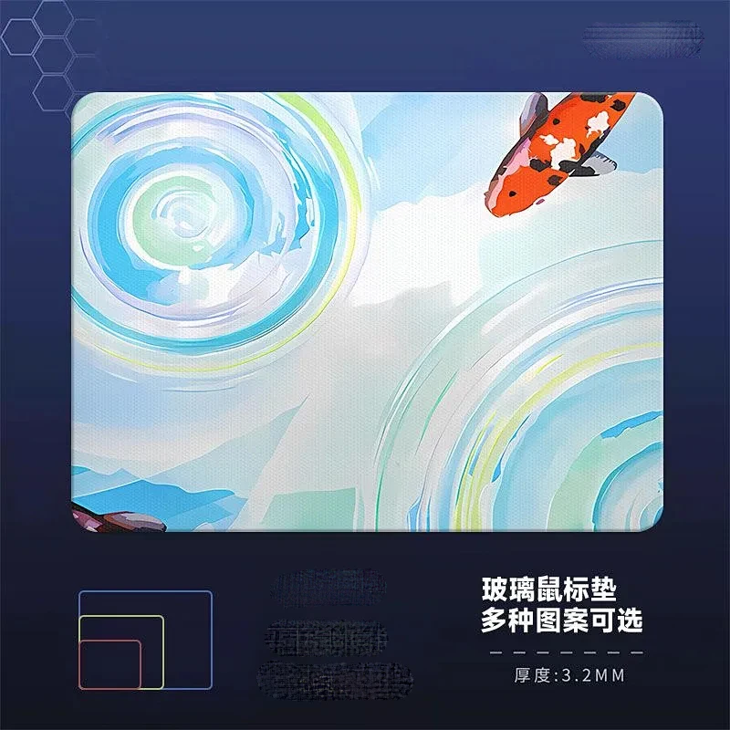 

Water Wave Fish Pattern Glass Without Locking Edges Mouse Pad Computer Mouse Mat Home Office Students Deskmat PC New Smooth Pad