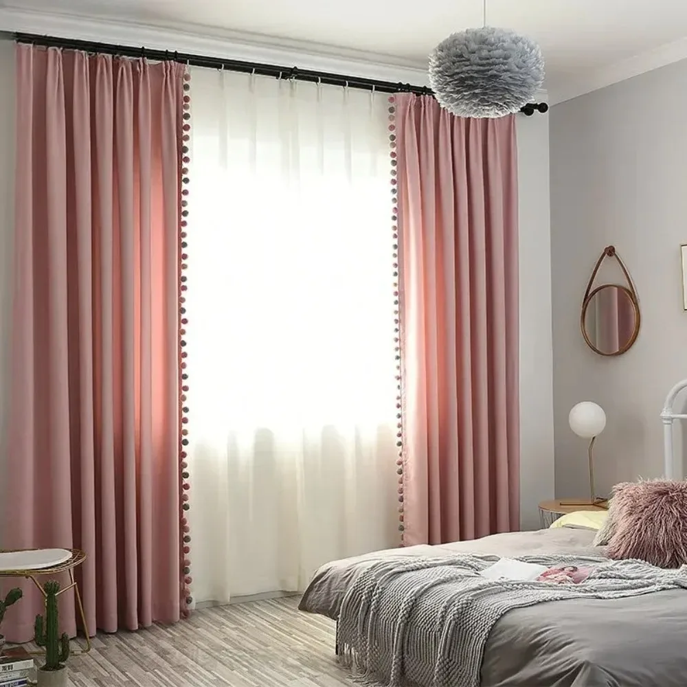Pink Blackout Curtains for Living Room Cotton Linen Modern Curtains for Girls Bedroom Shading Window Drapes Custom Home Decor