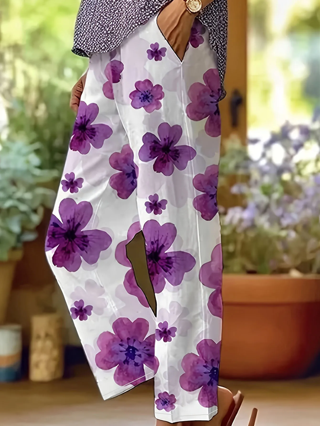 Pantalones de pierna recta con estampado Floral para mujer, pantalón informal de cintura elástica, talla grande, primavera y verano