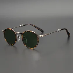 Vintage metal+acetate UV400 polarized sunglasses Retro for men and women prescription myopia reading sunglasses dark brown len