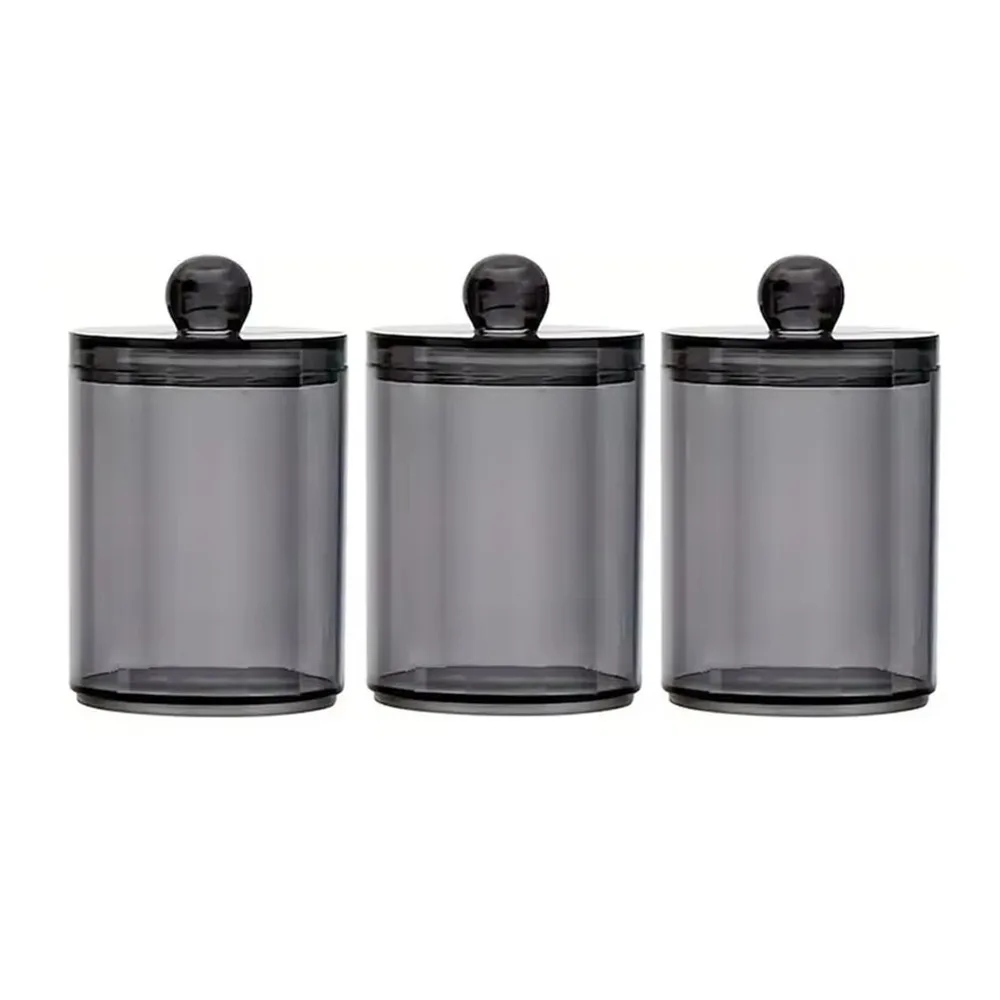 

3Pcs With Lids Cotton Swabs Holder Clear Wide Mouth Qtip Dispenser Moisture-proof Space Saving Apothecary Jar Bathroom
