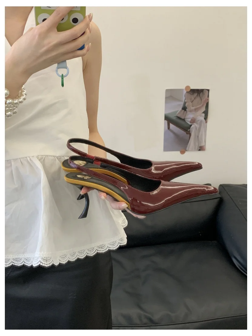 2026 SPring New Brand Pointed Toe Slingback Sandal Thin Heel Pumps Shallow Slip On Ladies Elegant Sandal Fashion Pumps For Party