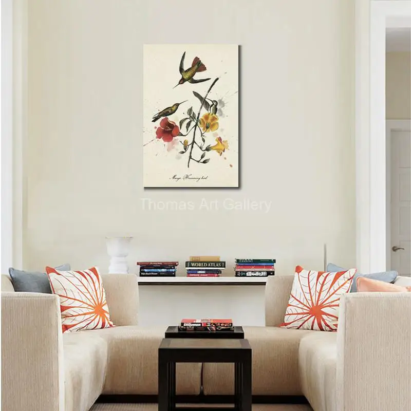 Oversize Minimalist Splash Ink Hummingbirds Canvas Print Contemporary Birds Wall Art for Living Room Hallway Office Decor