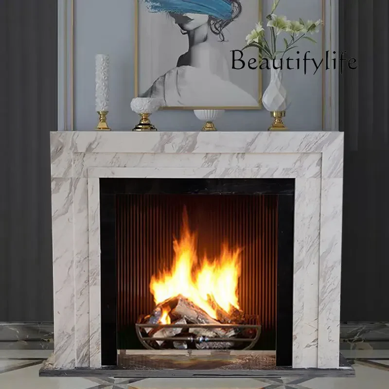 

X35 Natural Jazz White Stone Fireplace Decoration French Light Luxury Simple Modern American Fireplace