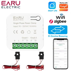 Tuya WiFi Zigbee Smart Two-way Bilateral Energy Meter 80-300A AC110V 220V Clamp CT KWh Power Electricity Consumption Monitor
