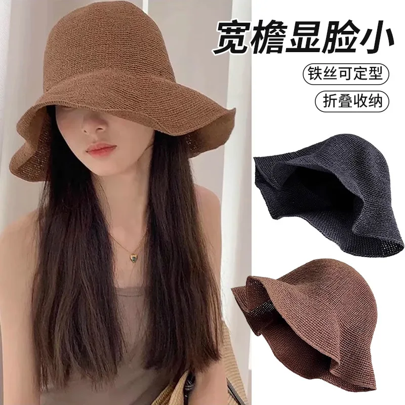

Women Summer Braided Paper Straw Sun Hat Wide Brim Soft Breathable Fisherman Hat Beach UV Protection Accessories​