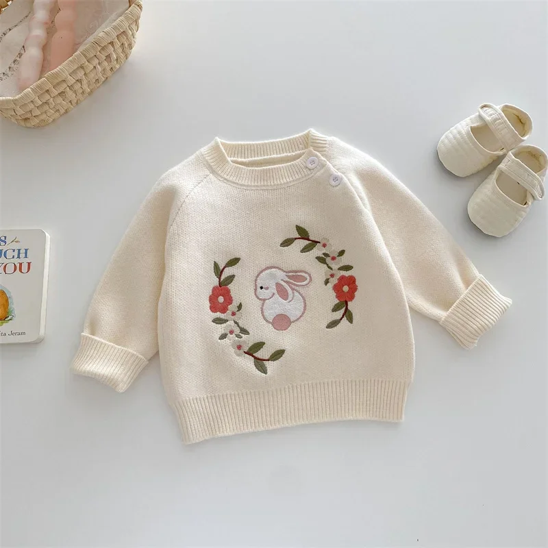 Newborn Little Girl Cartoon Sweater 0-5 Years Old Pullover Children's Clothing Girls Cute Knit Top Baby Autumn Clothing