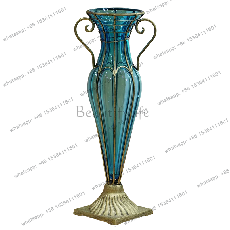 Creative small mouth vase ornament living room transparent retro European simplicity