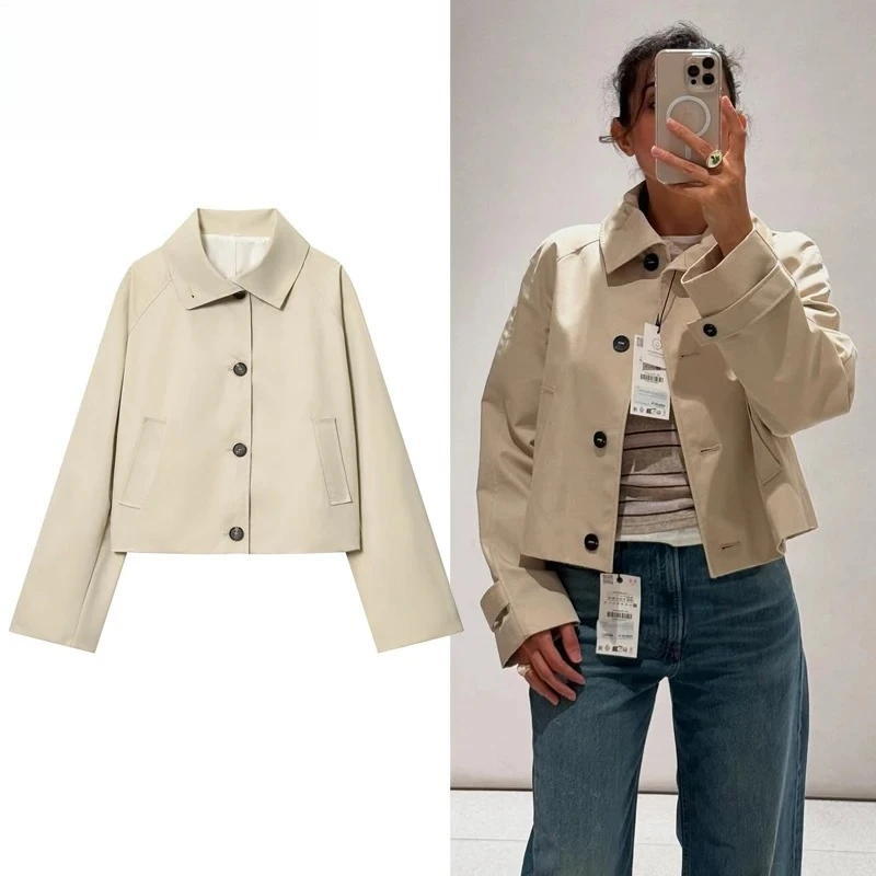 ZOCI Women's Trench Coat Cropped Demi-season Jacket for Women Outerwears Short Women's Windbreaker Button Outdoor Coats Ladies