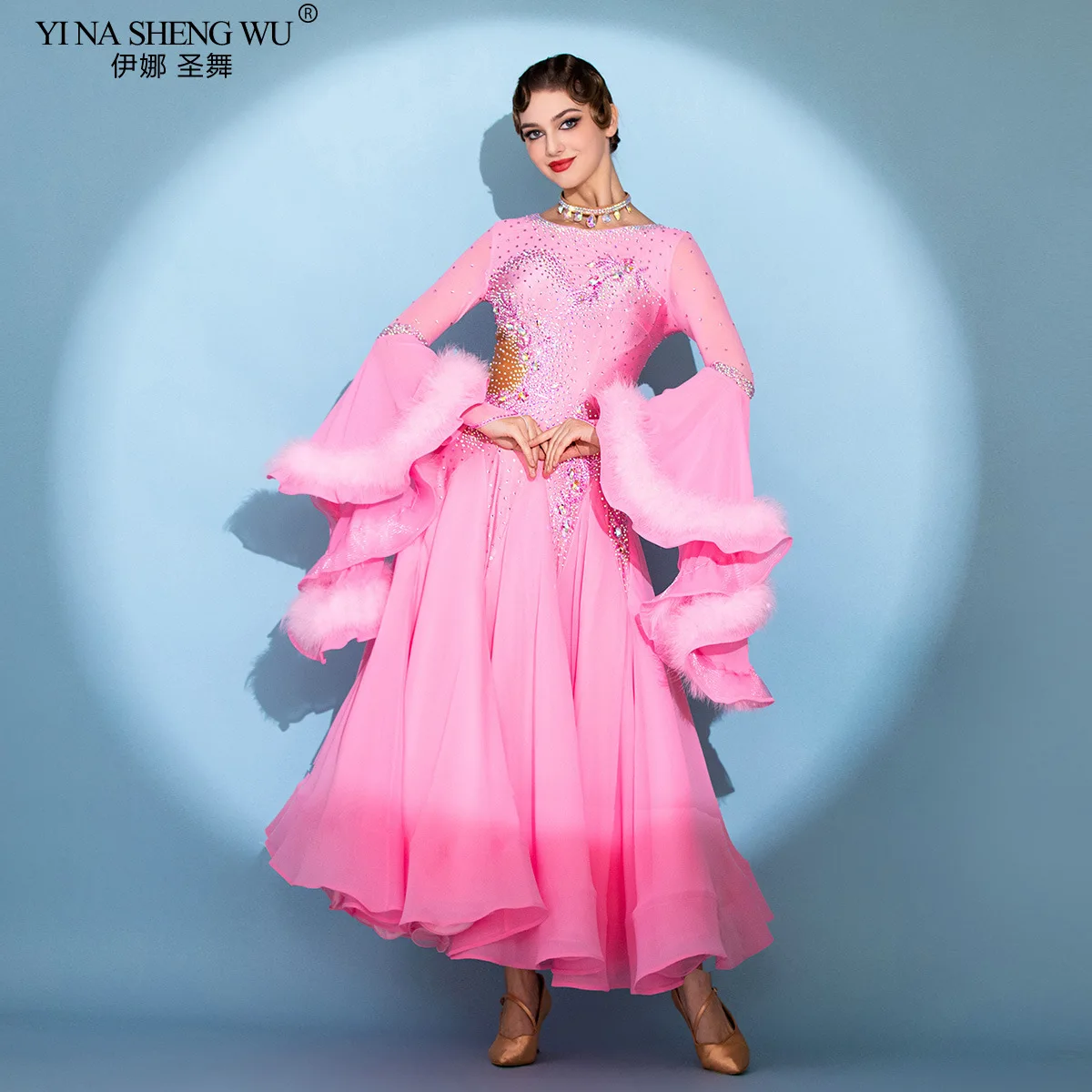 

High-End Modern Ballroom Dance Costumes Customized Big Swing Waltz Foxstep Dresses for Professional Competition