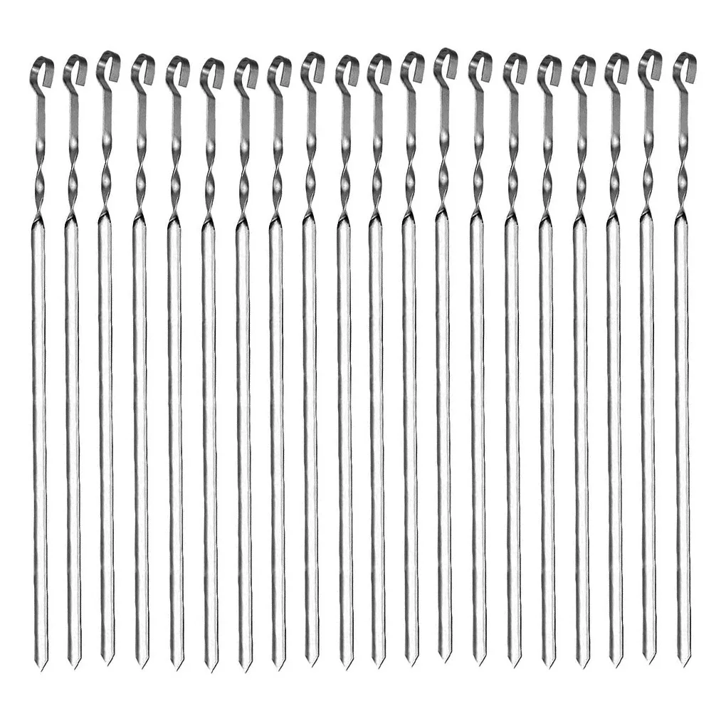 20pcs Stainless Steel Grill Stick Reusable Barbecue Skewer Long BBQ Needle Washable Outdoor Skewer