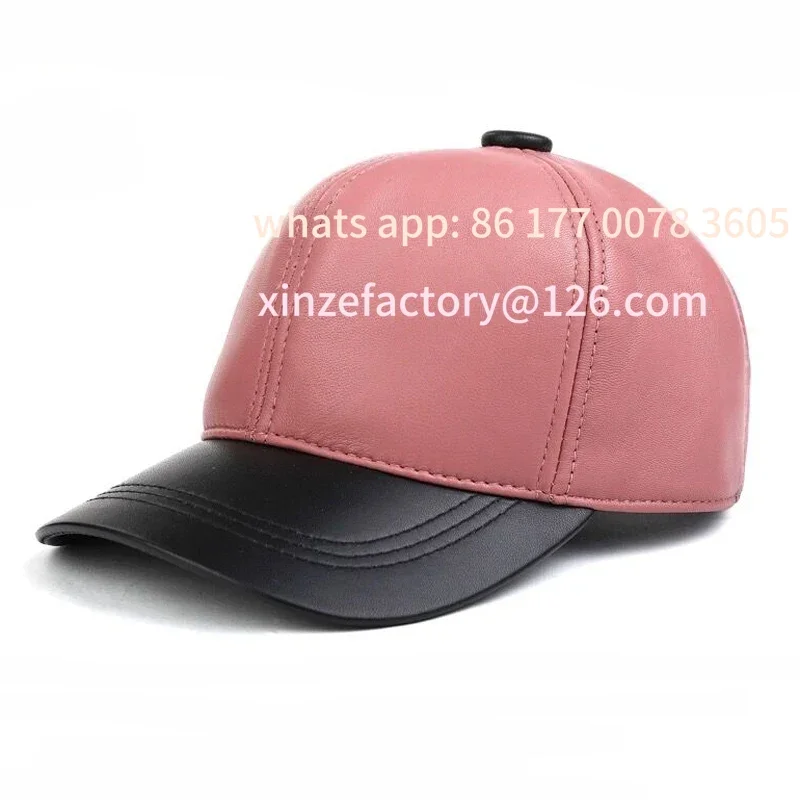 

Customizable Sheepskin Baseball Cap Adjustable Color Block Fashion Spring Winter Candy Color Real Leather Hip Pop Hat