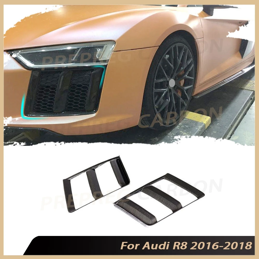 

Dry Carbon Fiber Car Air Vent Trim Grill Frame Front Bumper for Audi R8 2016-2018 FRP Bumper Air Intake Mesh Cover Body Kits
