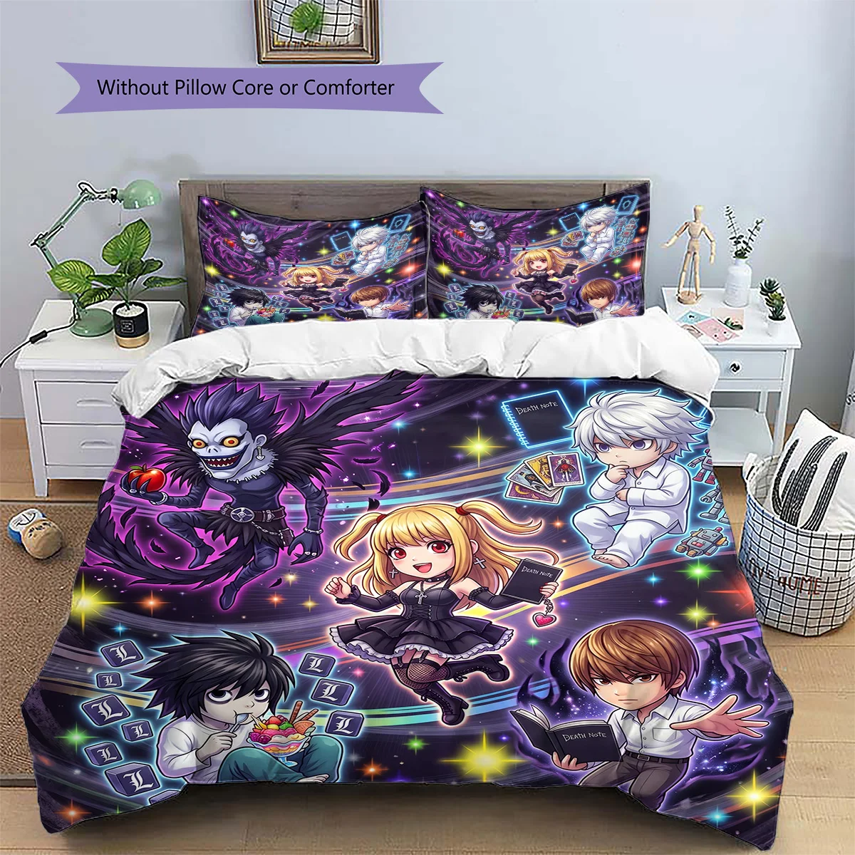 Death Note Patterned Pillowcase & Duvet Cover Set Home Decor Anime Themed Bedding Perfect Present for Anime Fans.-TING