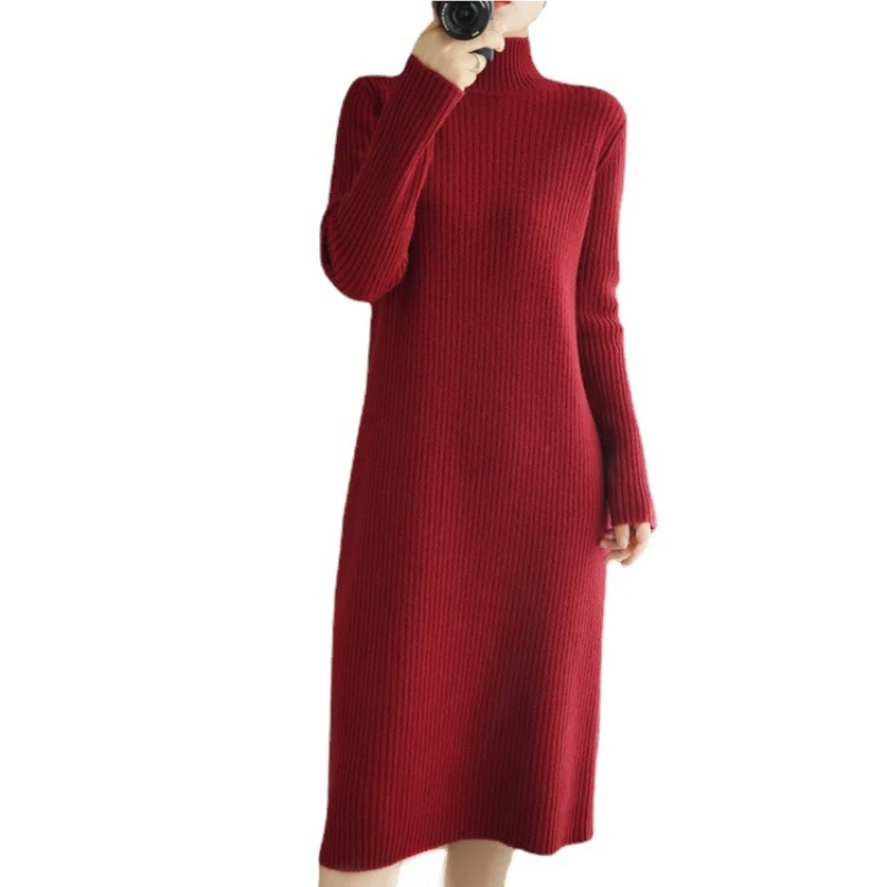 

Новые осенне-зимние женские платья, полуводолазка, трикотажное платье с длинными рукавами, майки средней длины, женские свитера, пуловеры, платье