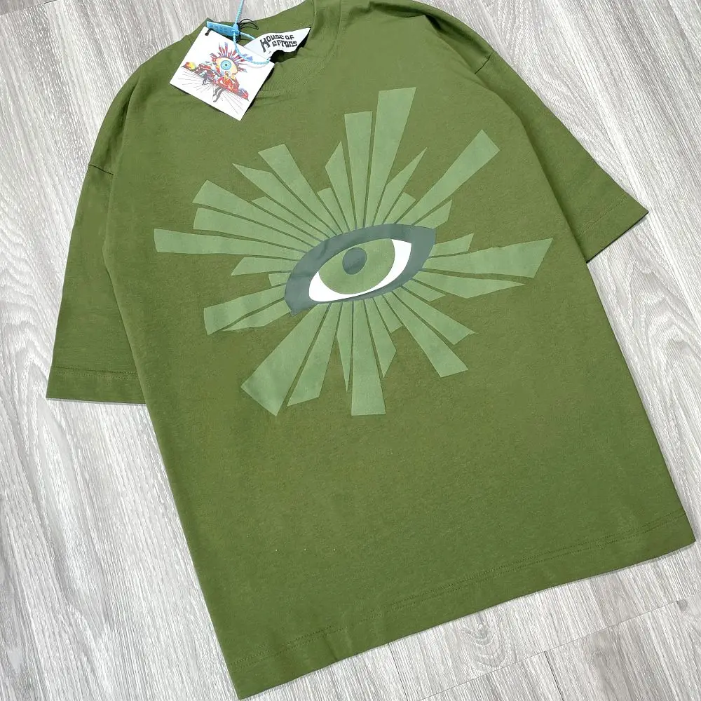 Green Eye Foam Puff Print HOUSE OF ERRORS T-Shirt For Men Women 1:1 Top Quality Retro Loose Short Sleeve Tees T Shirt Streetwear