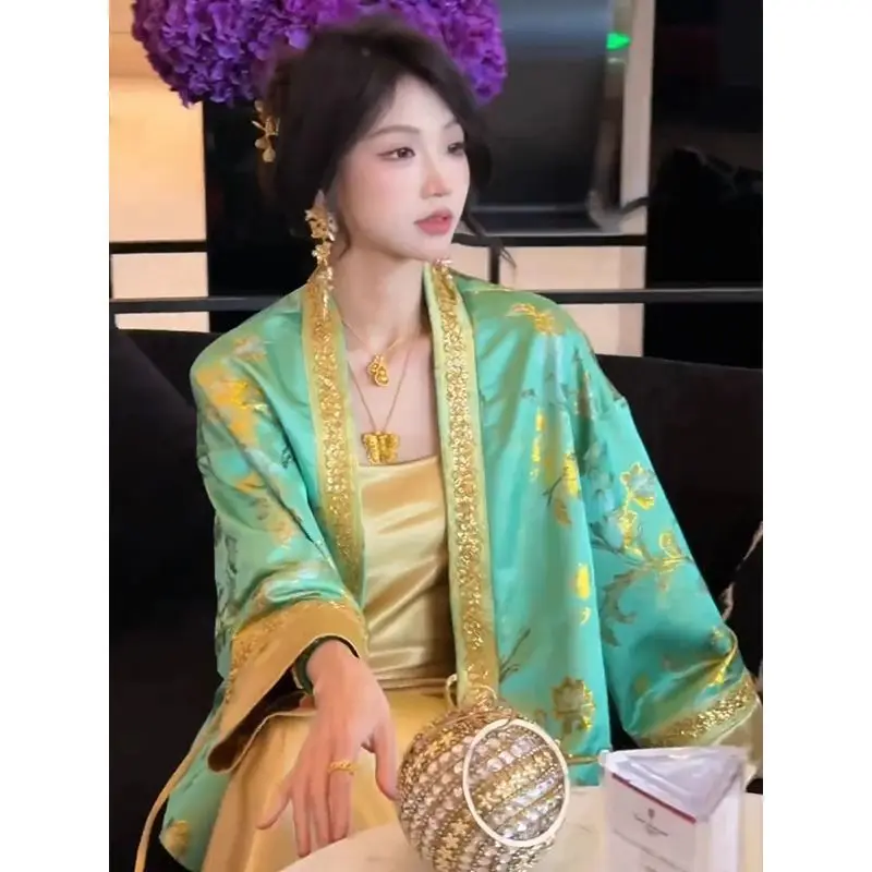 

Chinese Two-piece Suit for Women's New Autumn Light National Style Light Luxury High-end Lace-up Top Suspender Skirt Exquisite