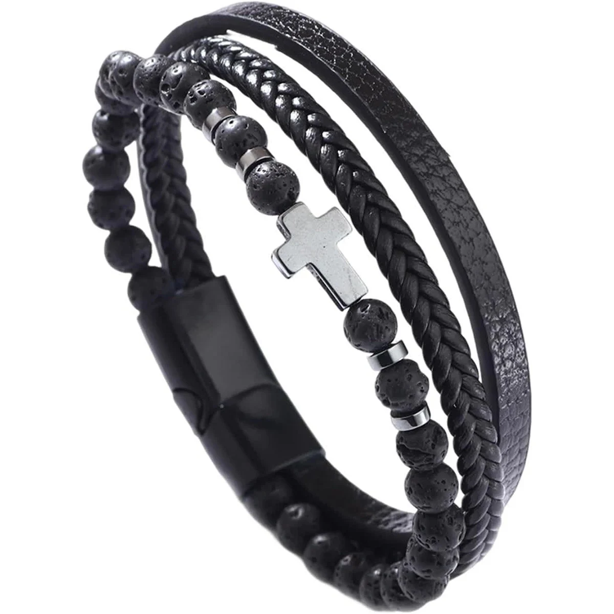 Kreuzarmband für Herren, mehrsträngiger gewebter Armreif, Manschettenarmband oder Geburtstagsgeschenk für Ihn – Detail 2