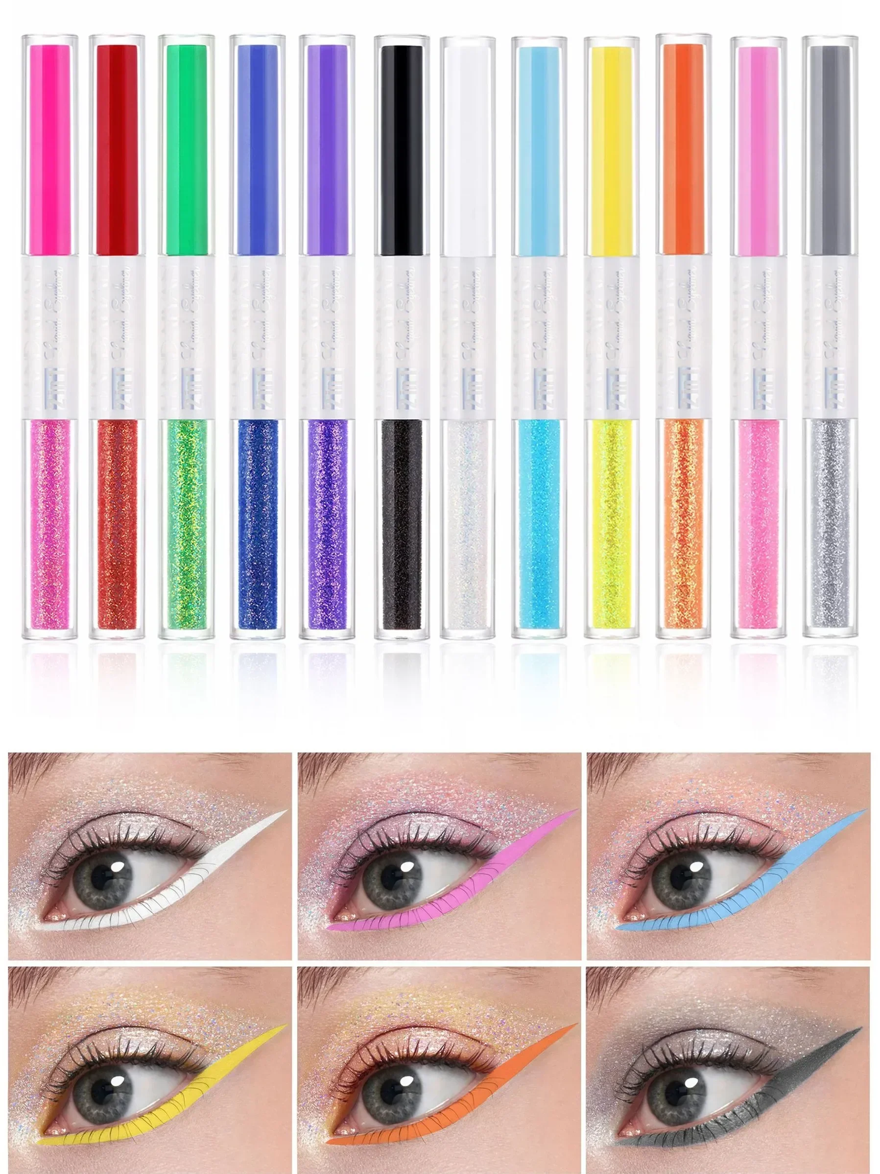 12 Kleur Glitter Eyeliner Potlood Waterdichte Glitter Roze Witte Markeerstift Zijderupsje Schaduw Diamant Vloeibare Eyeliner Pen Oogmake-Up