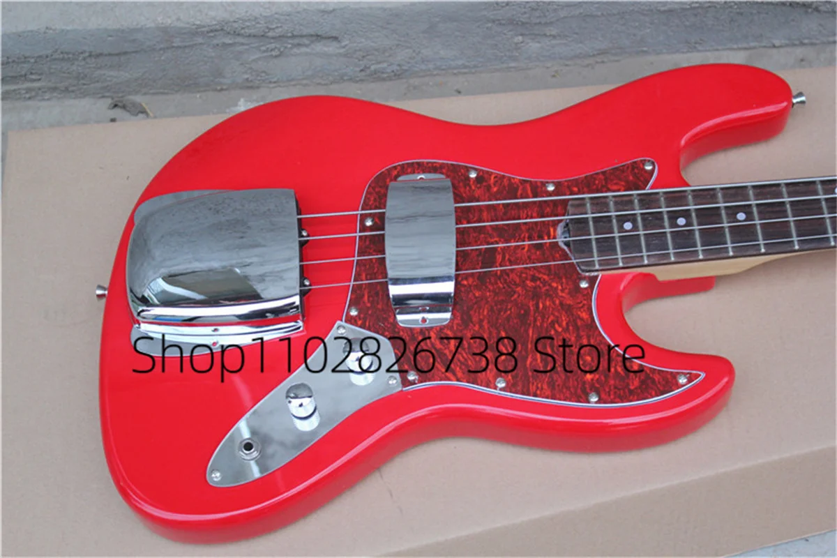 4 Strings Bass Guitar Chinese Red Body Ja Bass Maple Neck Iron Mantle Red Tortoise Shell Guard Factory Custom Color