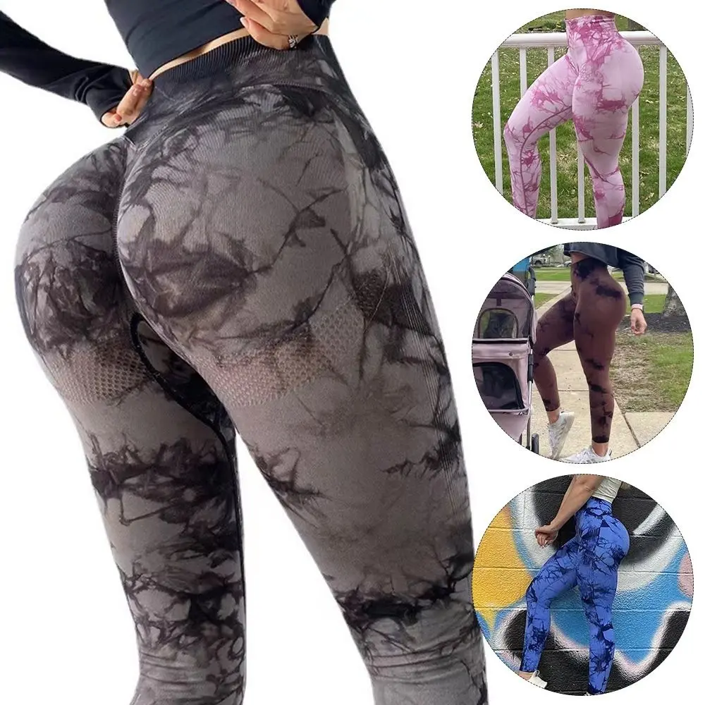 

New Tie-dye Seamless Fitness Pants High Waist Polyamide Sports Leggings Tight Seamless Bubble Butt Leggings Women