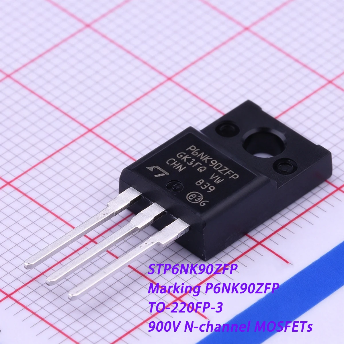 5PCS STP6NK90ZFP Marking P6NK90ZFP TO-220FP-3 900V 5.8A 30W 2Ω@10V 2 ohms N-channel NEW Original Field-Effect Transistor MOSFETs