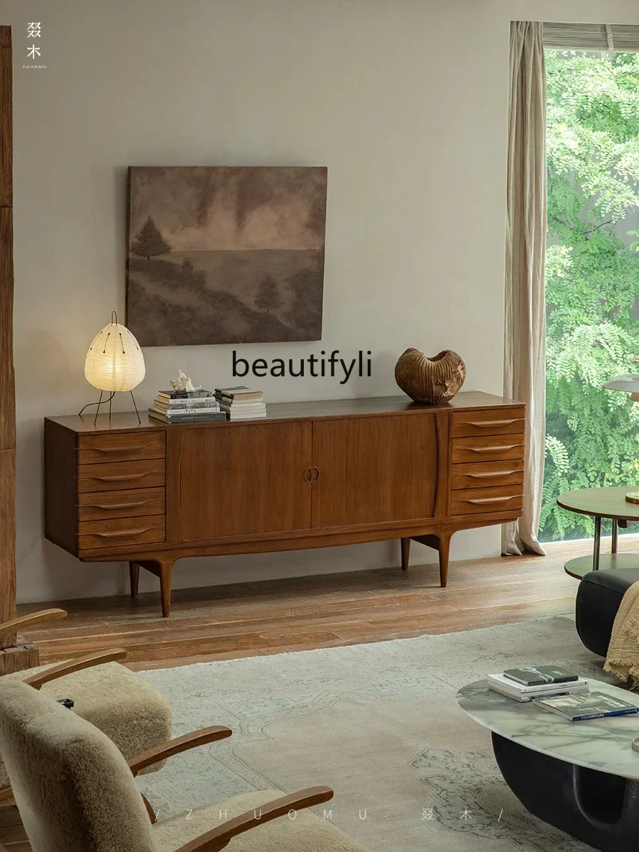 

ls 27Medieval retro style, rolling shutter door dining side cabinet entrance TV cabinet teak solid wood storage side cabinet