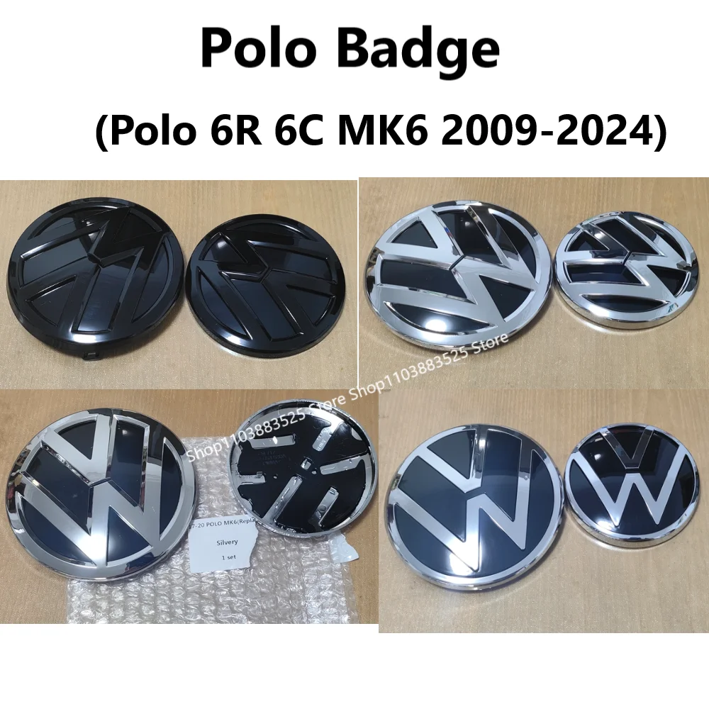 

No Acc Replacement Front Grille Emblem and Rear Trunk Lid Emblem Badge for VW Polo 6R 6C MK6 2009-2024 Emblem Badge Stickers