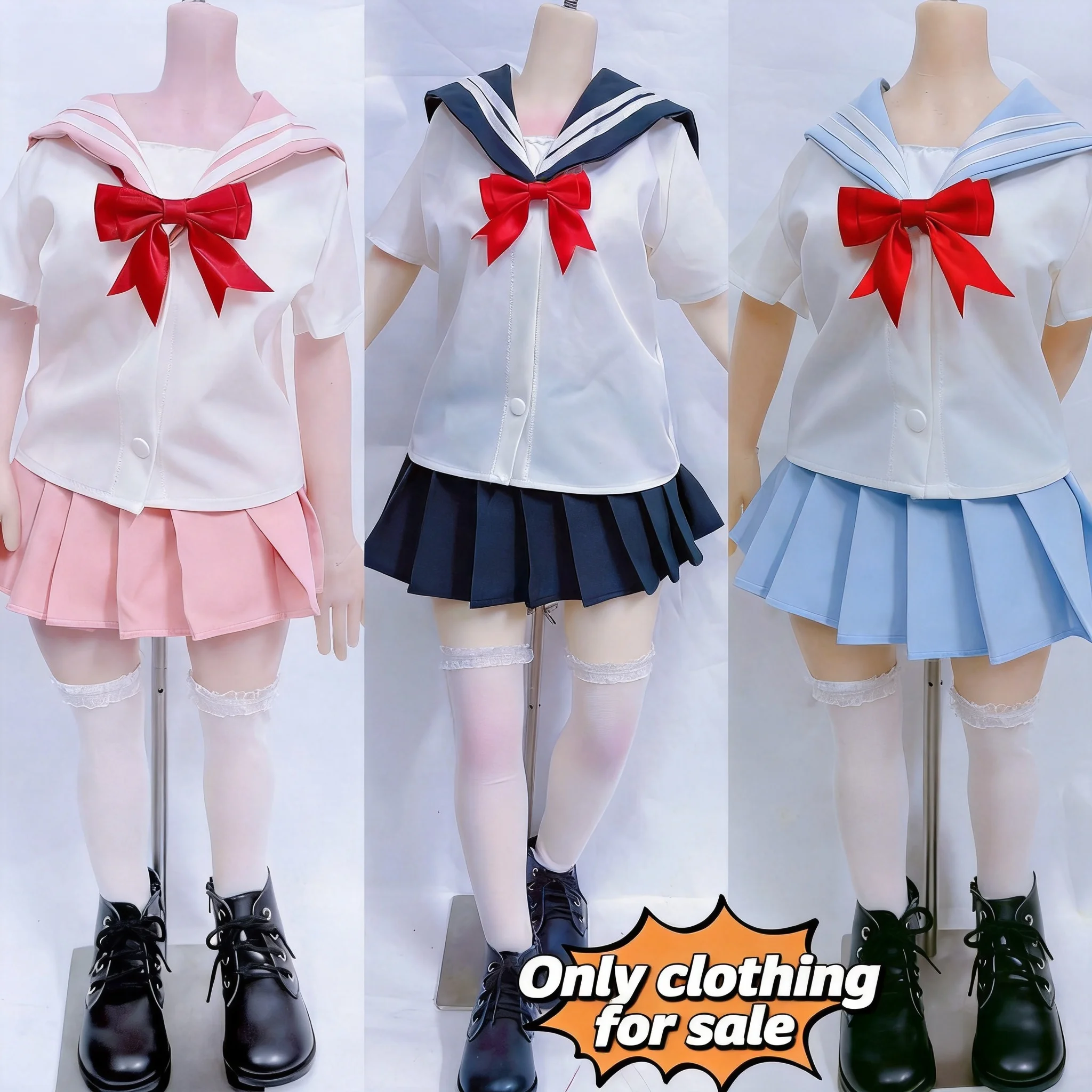 68-80cm Silicone Doll Navy JK Outfit White Shirt Pleated Skirt Bow Tie Socks Shoes Sailor Uniform Set Doll Dress Up Accessories
