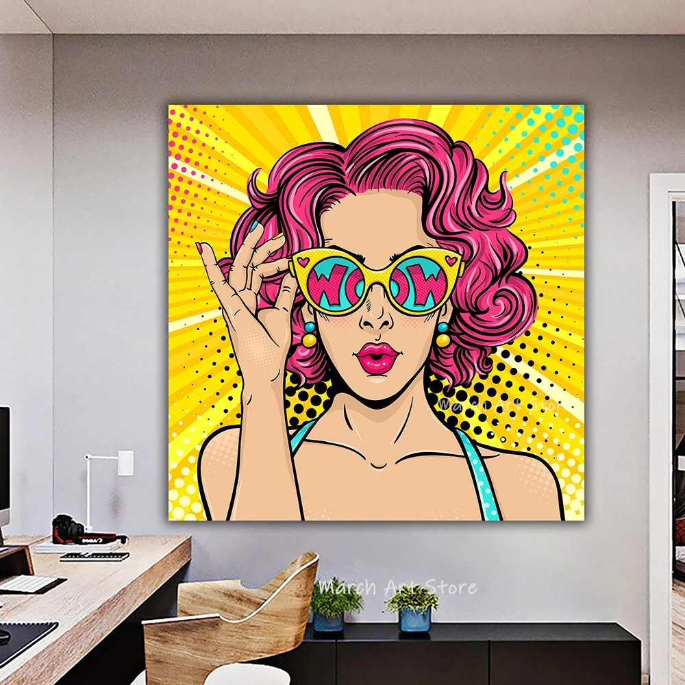 Sexy Girl Art Poster Comic Pop Wall Art Canvas Painting Prints Face Surprised Shock Comic Wall Decor Living Room Home Decor